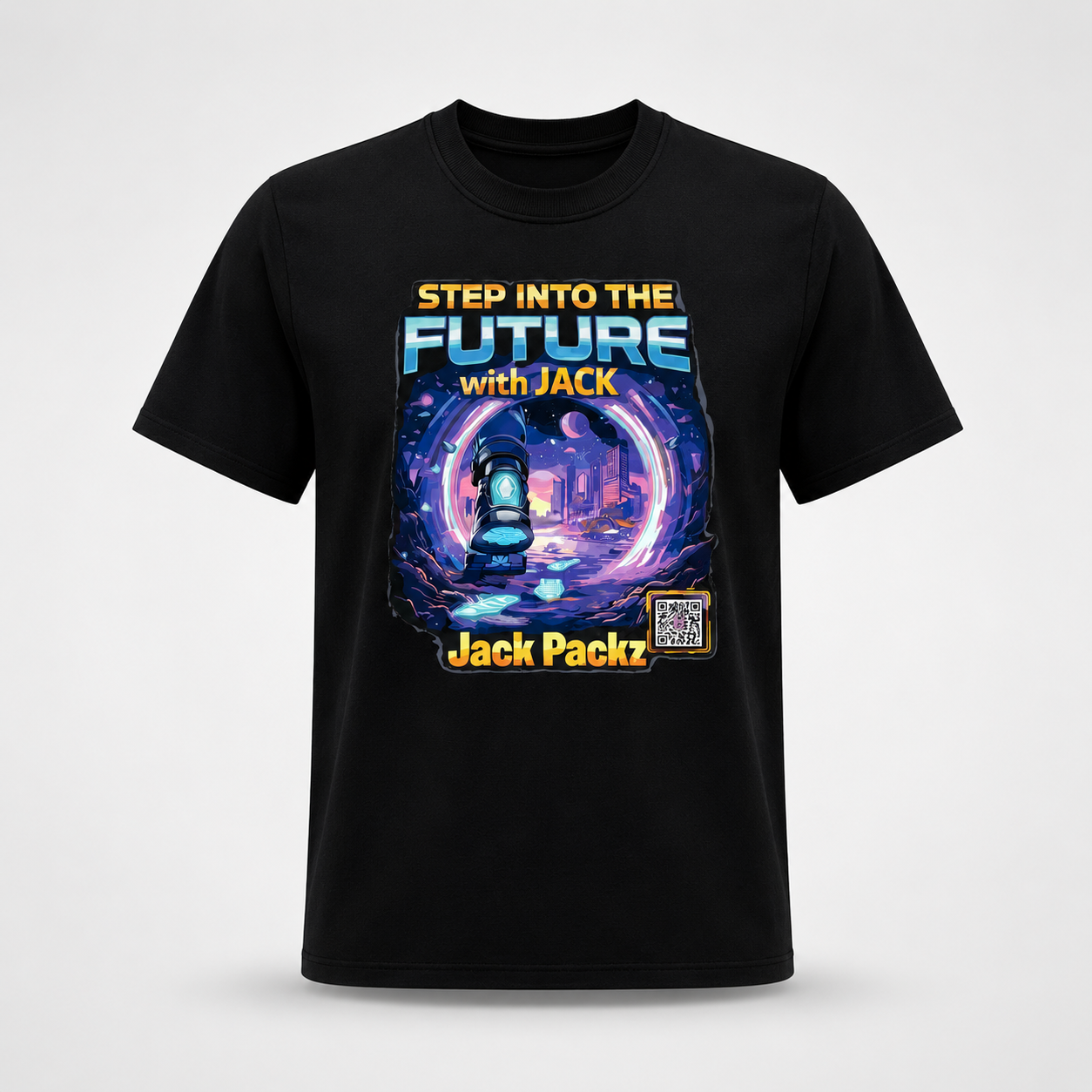 Step Into The Future with Jack — Jack Packz tee artwork